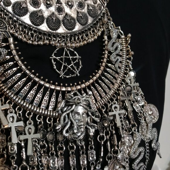 Goth Occult Medusa Statement Bib Necklace - Picture 3 of 10